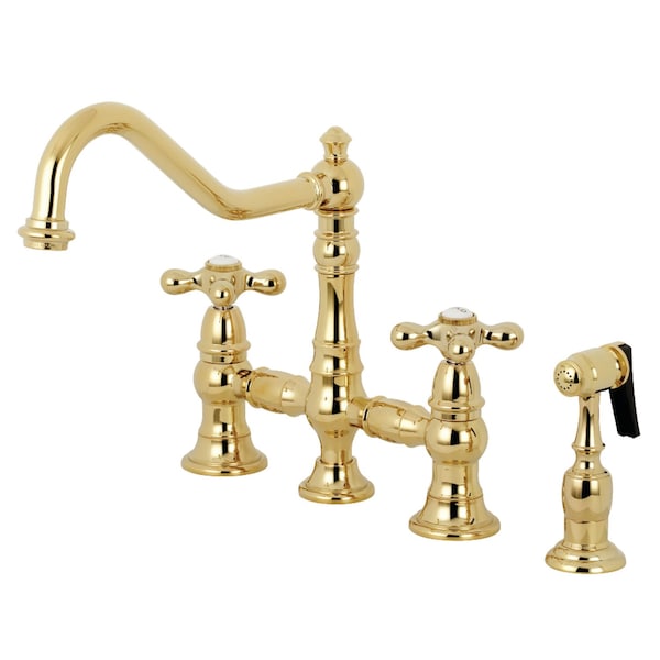KS3272AXBS Restoration 8" Bridge Kitchen Faucet W/Sprayer, Brass